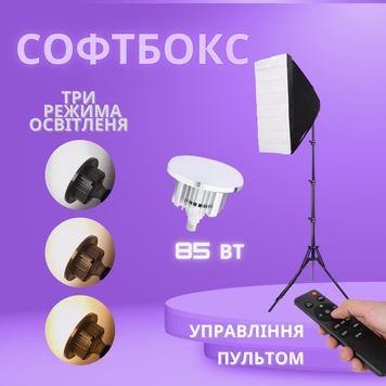Набор студийного света Софтбокс со штативом 210 см и Светодиодная LED Лампа 85 Вт с пультом S178 фото
