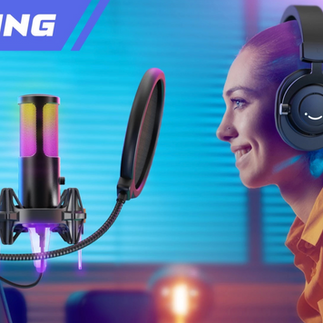 Микрофон Fifine F17 со стойкой, поп-фильтром и RGB подсветкой, Игровой микрофон, Студийный микрофон m255 фото