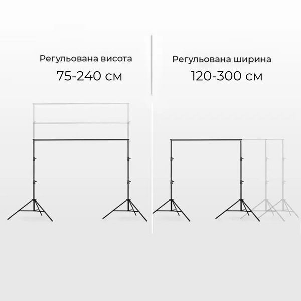 Комплект Білий вініловий фон 1,6 х 3,5 м + Стійка ворота для фону 3 х 2,4 м з телескопічною поперечиною Y641 фото