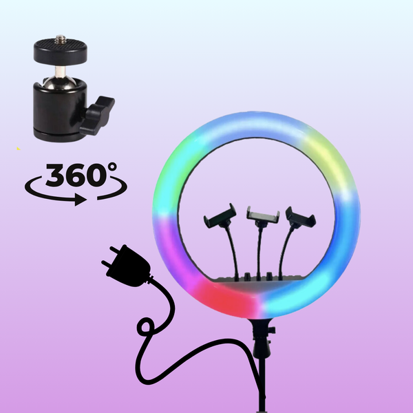 Кольцевая лампа RGB LED 45 см с усиленным штативом Linсo, Цветная Кольцевая лампа с держателем к телефону J374 фото