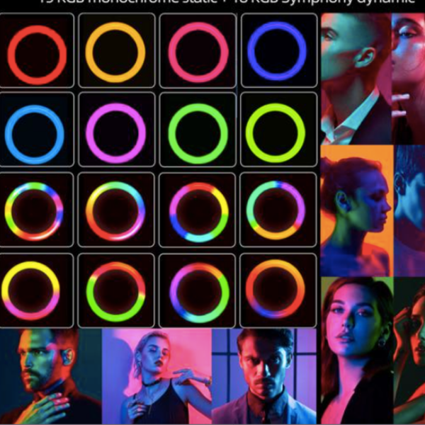Кольцевая лампа RGB LED 45 см с усиленным штативом Linсo, Цветная Кольцевая лампа с держателем к телефону J374 фото