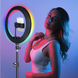 Кольцевая лампа RGB LED 45 см с усиленным штативом Linсo, Цветная Кольцевая лампа с держателем к телефону J374 фото 10